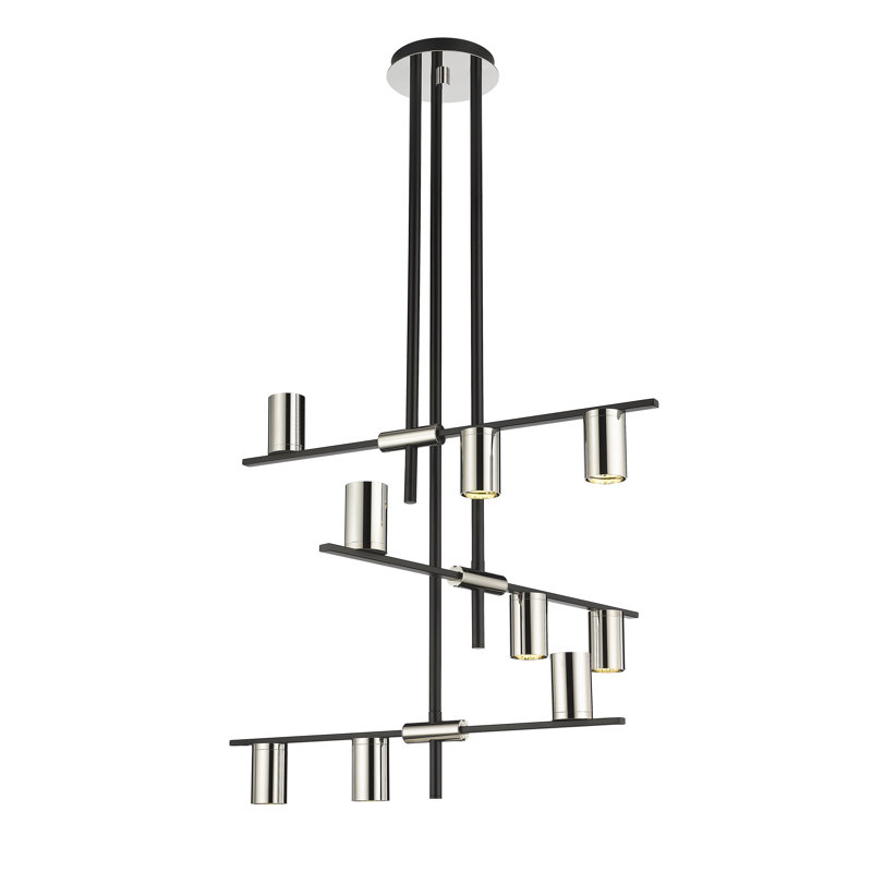 Jamari 9 - Light Dimmable Tiered Chandelier, Mate Black/Polished Nickel, Polished Nickel