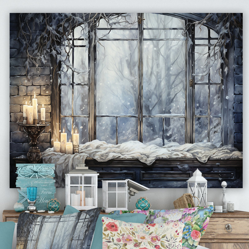 Blanc et gris antique campagne charmante de fenêtre - ferme sur toile, art sur toile, Toile tendue