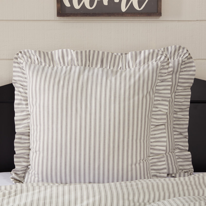 Timeless Ticking Gray Ruffled Fabric Euro Sham, Gray Striped 2