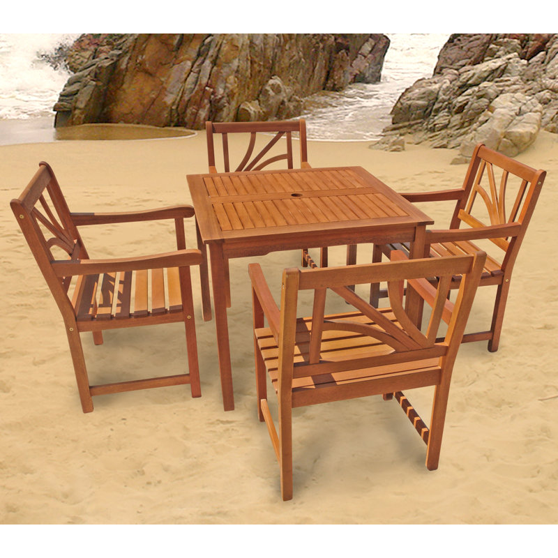 Annekatrin 4 - Person Wood Patio Dining Set with Square Table