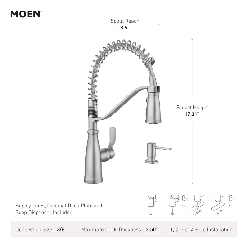 Moen Nolia Single Handle Pre-Rinse Spring Pulldown Kitchen Faucet, Chrome