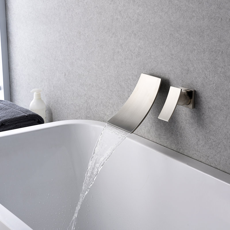 Robinet de baignoire mural moderne Sumerain, robinet de baignoire à poignée simple avec bec ajustable, nickel brossé