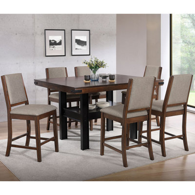 Ensemble de salle à manger en bois avec chaise rembourrée en chêne manguier et beige