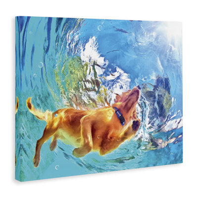Art sous-marin de chien nageant sous l'eau par Masey St. Studios