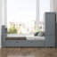 Lit plateforme avec tête de lit et pied de lit avec rangement, tablettes gigognes, gris-926641529