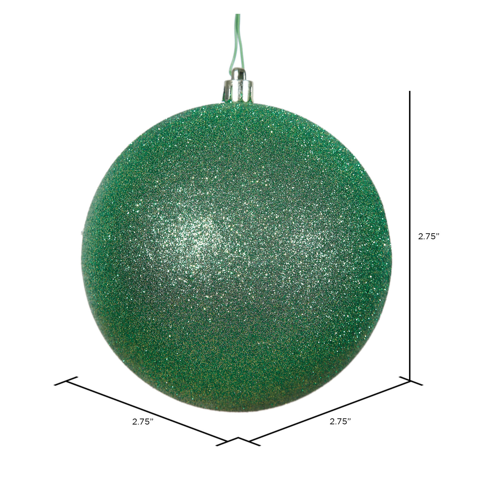 Holiday Décor Ball Ornament, 2.75" H x 2.75" W x 2.75" D, Green Glitter