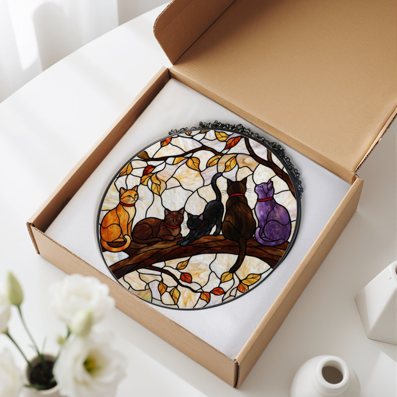 Panneau de vitrail Cats Tree, 12" H x 12" W
