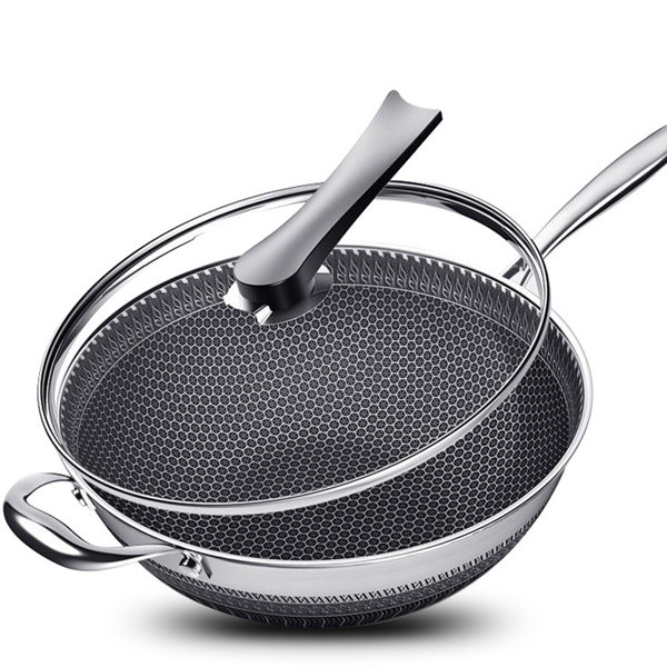 Carbon Steel Wok Pan with Lid and Spatula - Nonstick, Nitrided, Anti-rust - Suitable for All Stoves