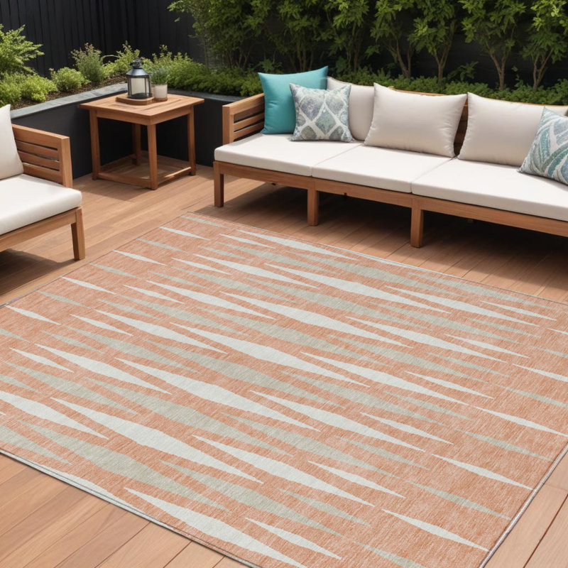 Tapis intérieur / extérieur lavable 10 pi x 14 pi gris saumon et ivoire