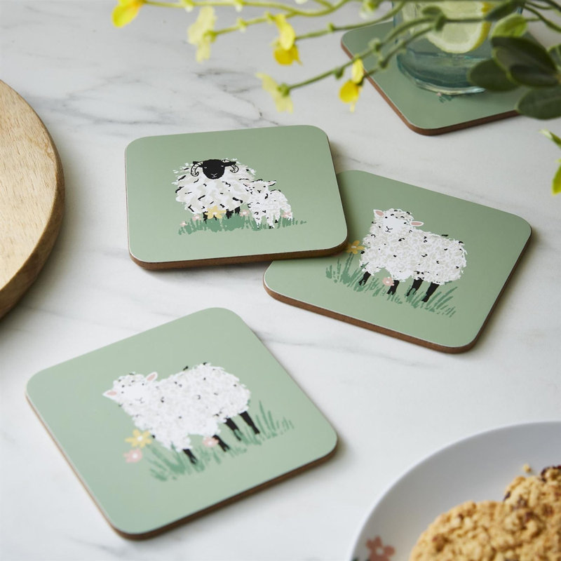 Woolly Sheep Square 4 Piece Coaster Set