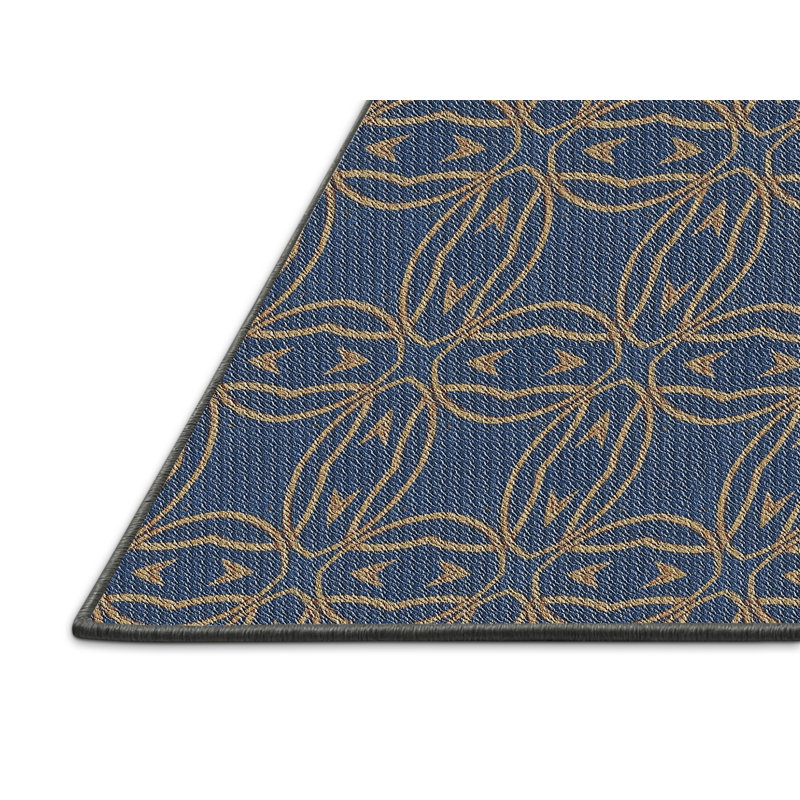 Tapis bleu marine/jaune à motifs Bilbo, Rectangle 5 pi x 7 pi