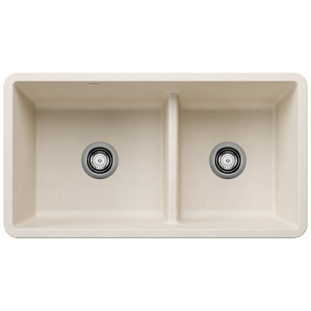 Precis SILGRANIT 33" 60/40 Reversible Double Bowl Undermount Kitchen Sink with Low Divide