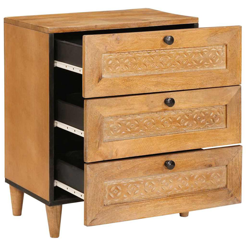50cm W Solid Wood Bedside Table, Light Brown