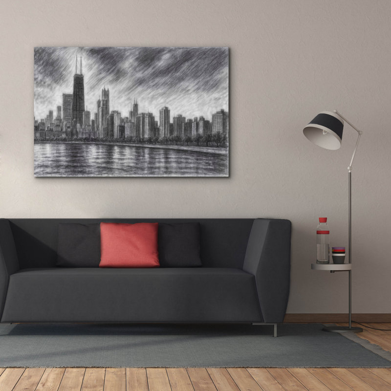  «Chicago - Charcoal Dessin» par Rey Klimt, art mural sur toile, 60 po x 40 po, H 40 po x l 60 po
