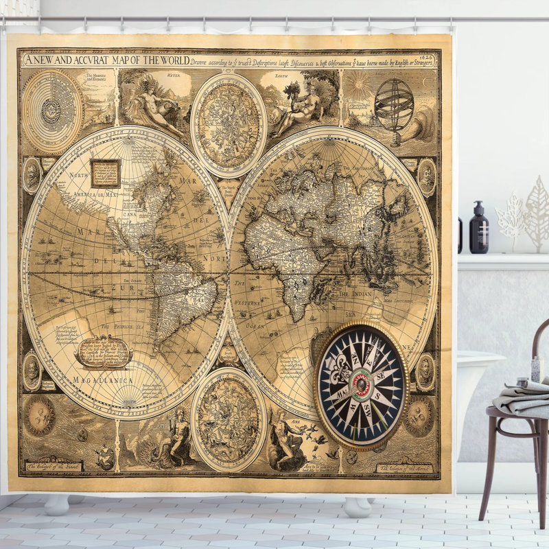 Wanderlust Shower Curtain Set + Hooks, 70" H x 69" W