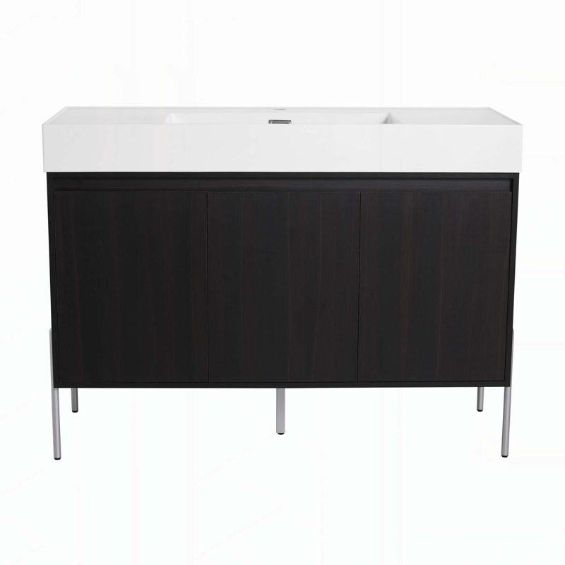 Meuble-lavabo autoportant sophistiqué avec lavabo en résine et rangement spacieux