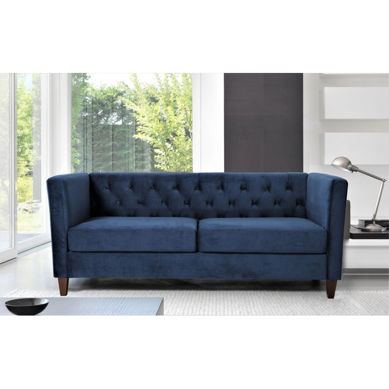 Rubio 73.29'' Velvet Flared Arm Sofa, Dark Blue Velvet