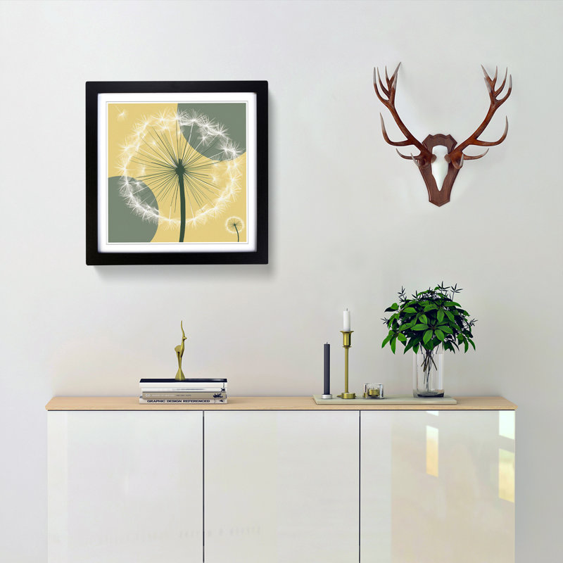 Dandelion Mid-Century - Framed Print, Black