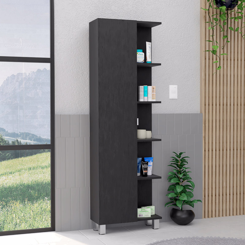 Armoire à porte simple H 62 po, cinq tablettes extérieures, quatre tablettes intérieures, Noir