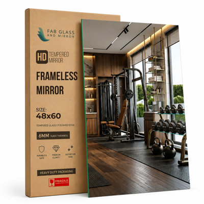 Fab Glass and Mirror Large Gym Mirror for Home Gym 48x60 - Full Length HD Tempered Glass Wall Panel - Professional Workout Display with Safety Backing - 1/4 Inch Commercial Grade