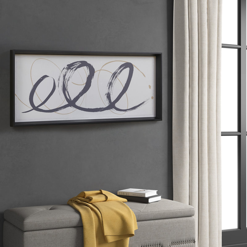Gray and Black Abstract Framed Glass Wall Art, 41" x 17"
