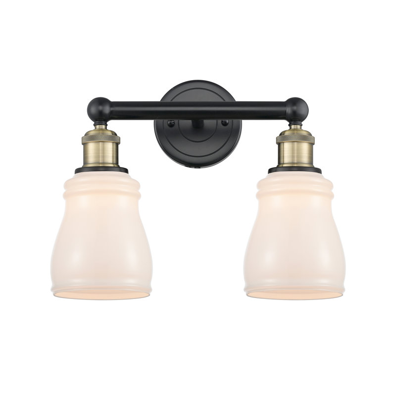 Éclairage pour meuble-lavabo à 2 lumières, Blanc, Laiton antique noir