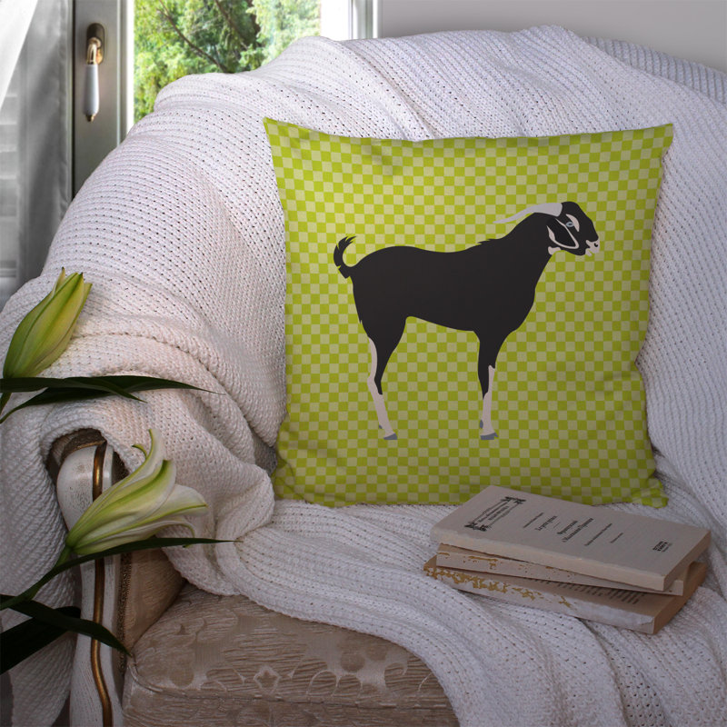 Coussin décoratif d’extérieur en tissu à vérifier chèvre, Vert, 14 po x 14 po