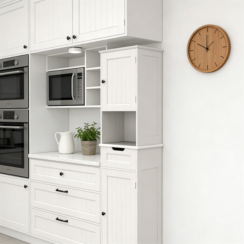 67" Tall White Bathroom Cabinet With 2 Doors & Drawer, Adjustable Shelves, Anti-Tipping