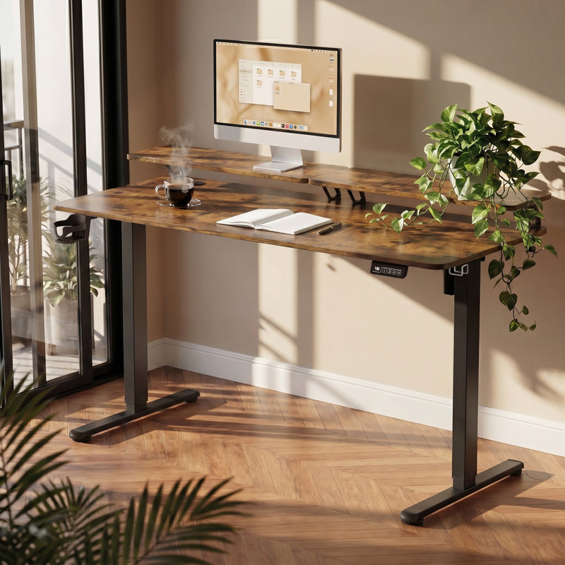 Kreutzer Height Adjustable Standing Gaming Desk, Brown/Black, 28.7" H x 55.11" W x 23.62" D