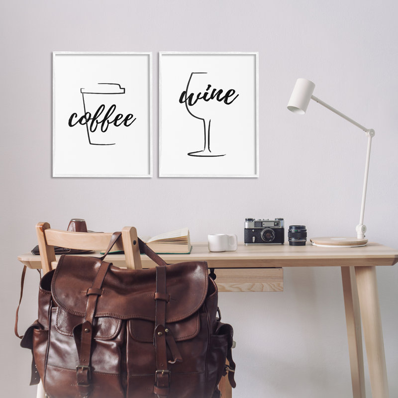 «Simple Coffee Wine Dessin», ensemble de 2 giclées par Martina Pavlova, Estampe numérique encadrée blanc bord de mer