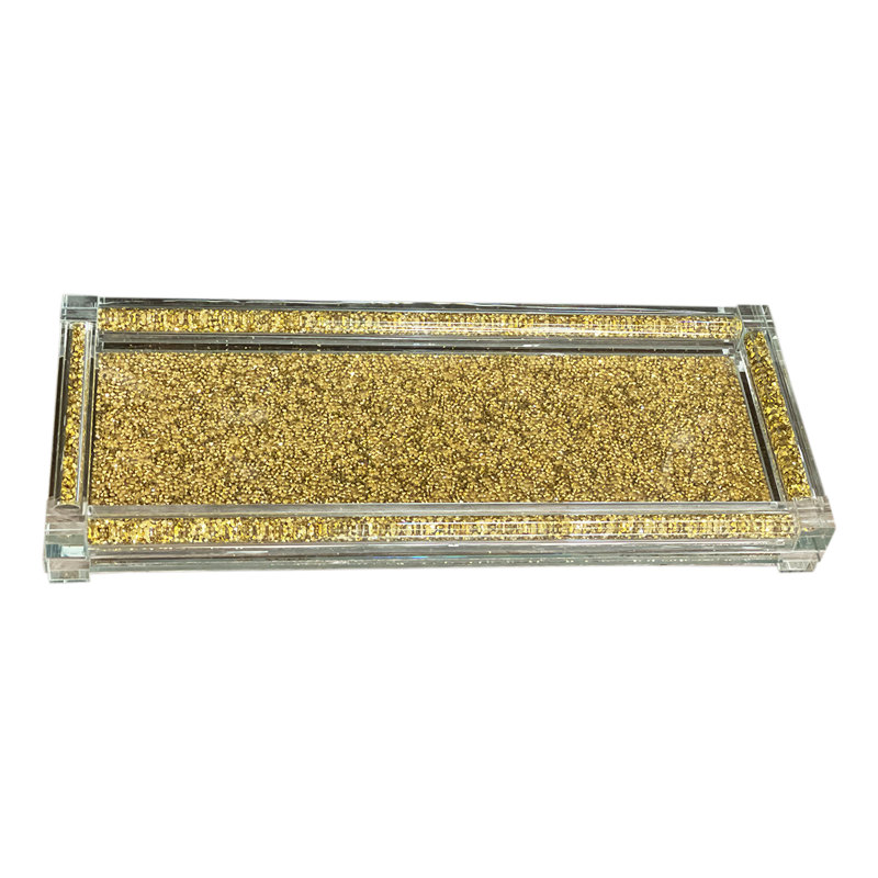 Grand plateau en verre Ambrose, Doré