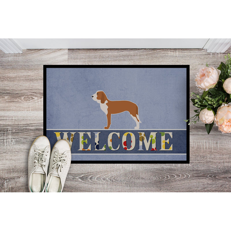 Welcome Non-Slip Outdoor Door Mat, Rectangle 1'6" x 2'3", Spanish Hound