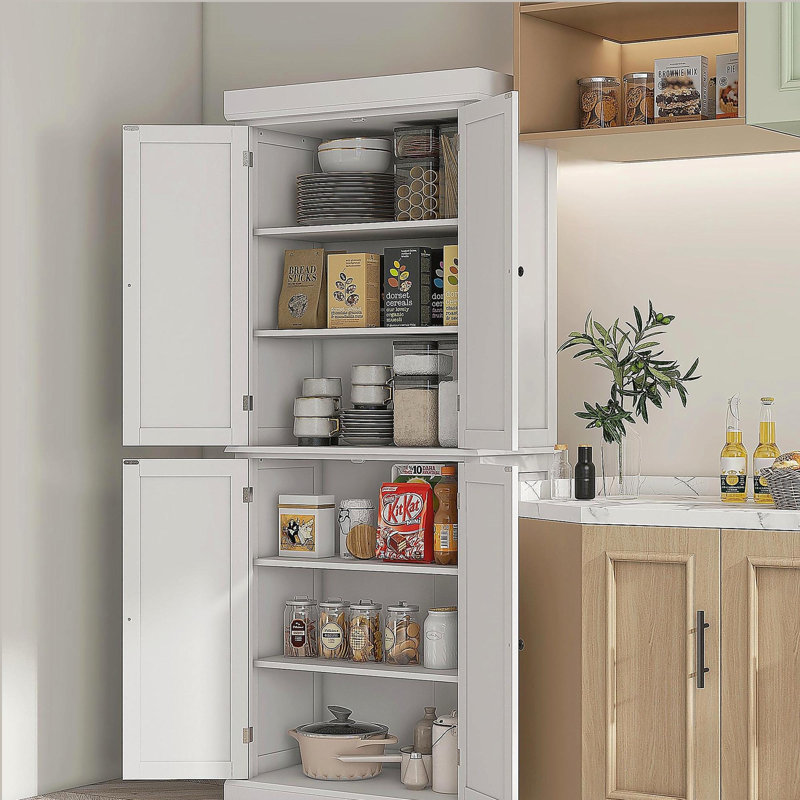 Armoire de rangement de 72,5 po, armoire de cuisine autoportante avec 4 portes et tablettes réglables