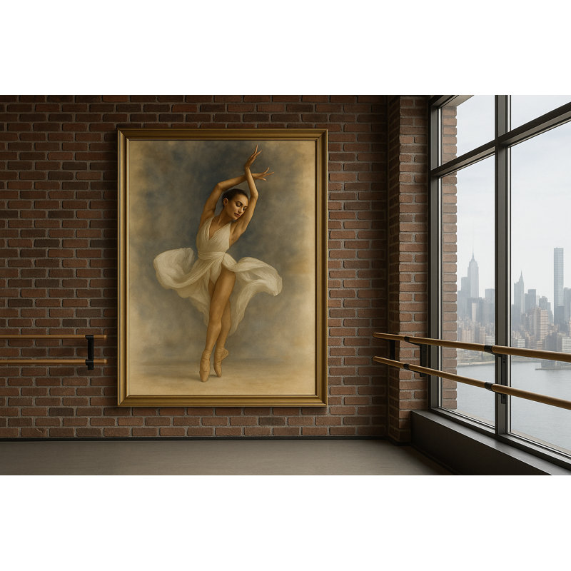 Ethereal Ascension - Limited Edition Ballet Fine Art Print Framed Canvas Wall Art by Kasian Art Studio - Brown Frame, White