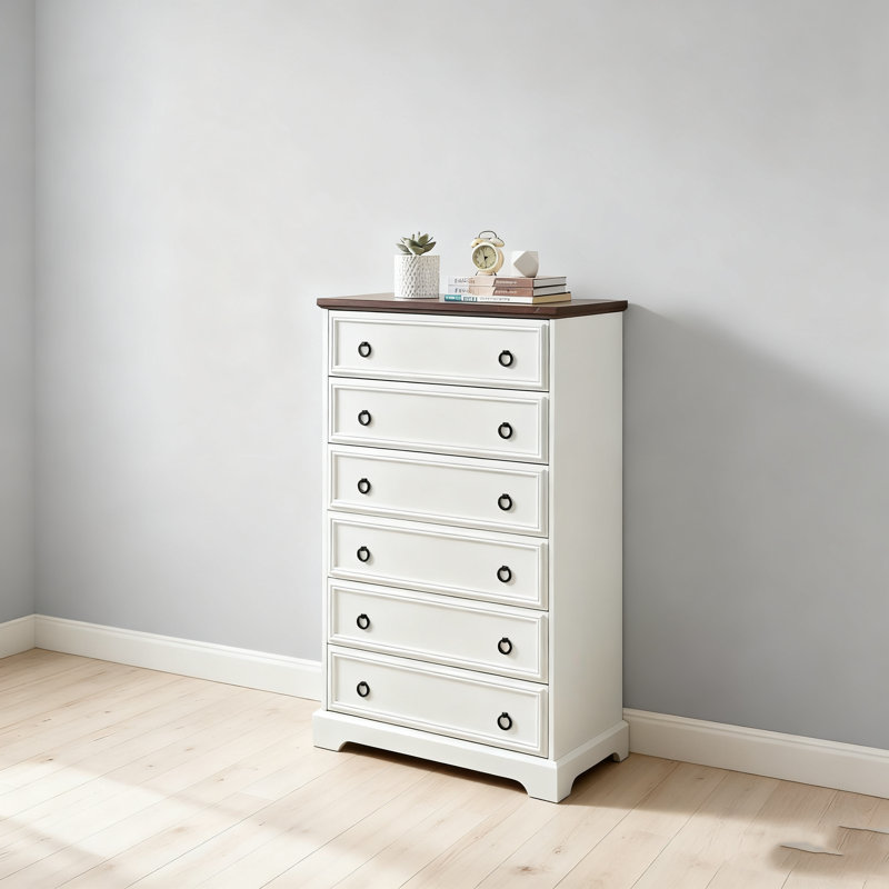 Modern 6-drawer Dresser - Wood Storage Chest For Bedroom/living Room/hallway，white, Natural/White