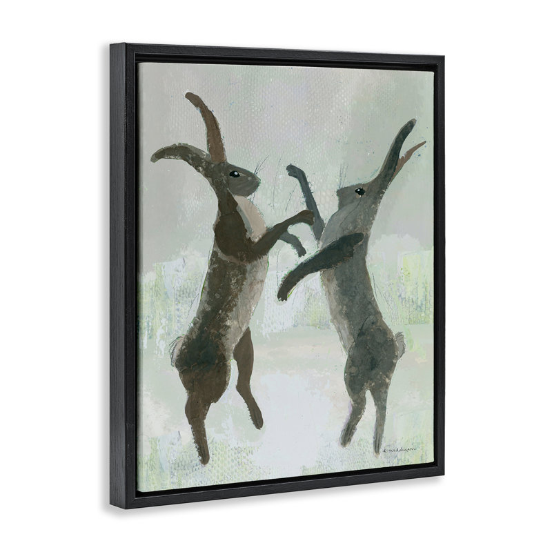 Cadre flottant Boxing Hares Impression, design par Kay Widdowson, Cadre flottant noir de jais, H 21 po x l 17 po