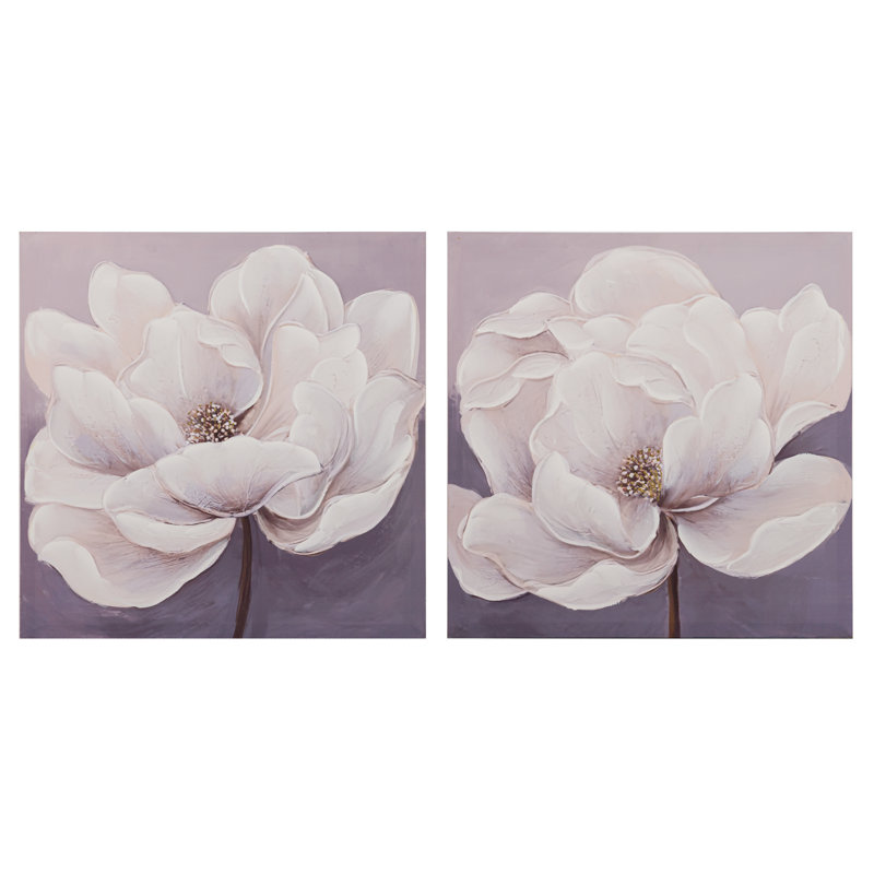 Flowers 40% Hand Painted Set 2 Canvas 60X3X60 Cm - 2 Piece Wrapped Canvas Print Set