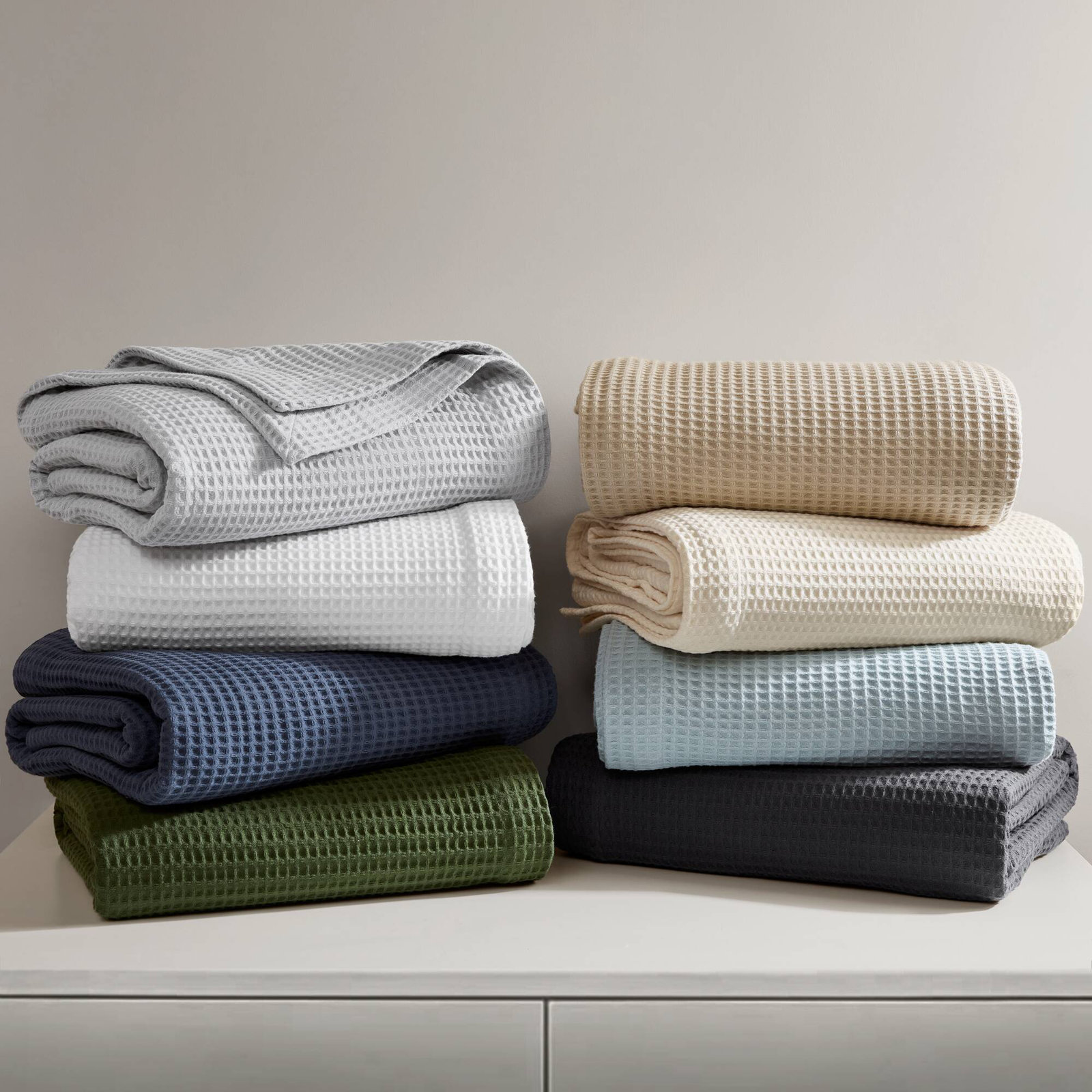 Waffle Weave Cotton Throw Blanket, King, Gray