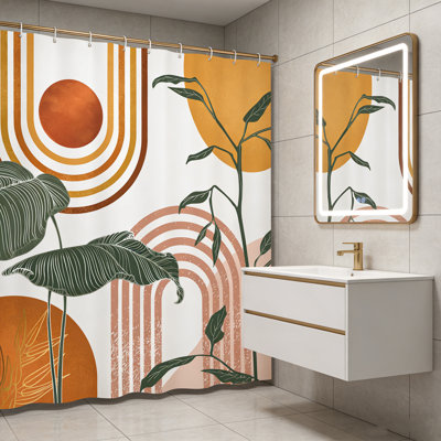 Rideau de douche Boho, rideaux de douche modernes abstraits 70,8 po x L 70,8 po pour plante décorative de salle de bain, rideau de douche minimaliste botanique, rideau de douche en polyester imperméable avec 12 crochets