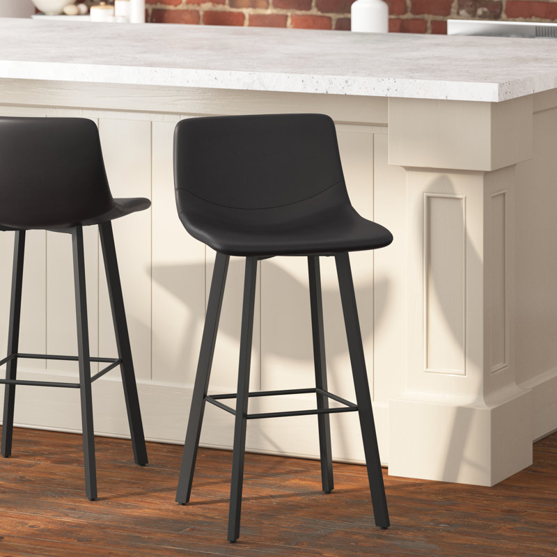 Black Faux Leather and Metal Counter Stool Set