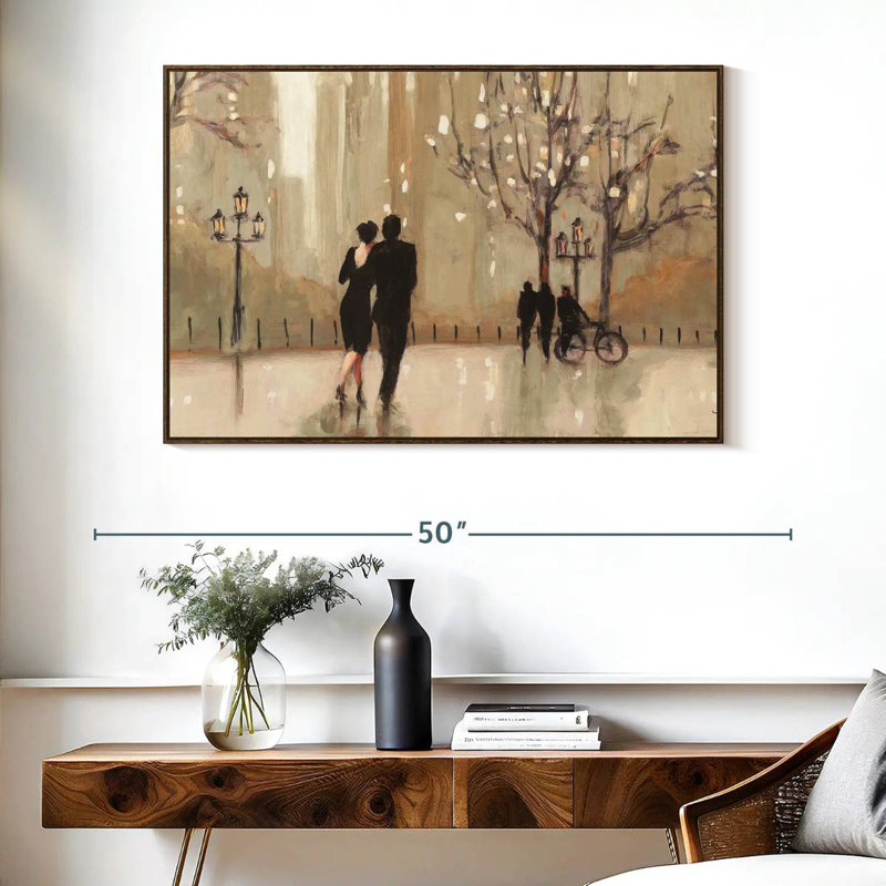 An Evening Out Neutral I, Floating Frame Walnut, 40" X 27"