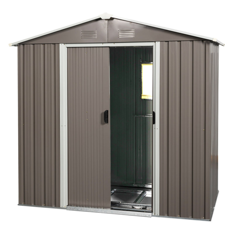 Remise de rangement extérieure en métal 8 pi x 4 pi avec fenêtre, fondation et rouille - Structure en fer galvanisé gris