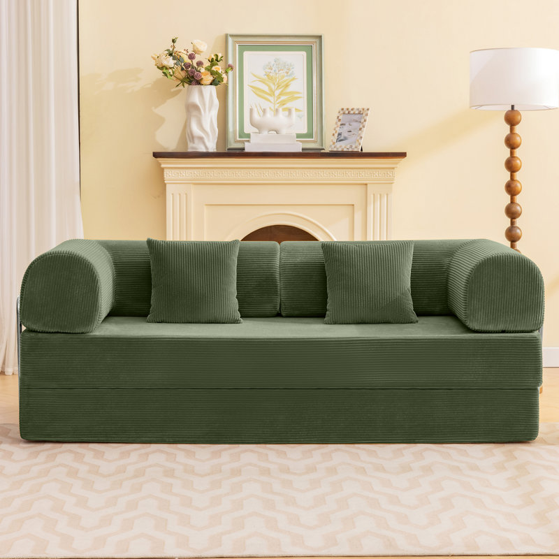 Canapé-lit en velours côtelé Adonia, H 27,6 po x l 78,7 po x P 36,2 po, Vert olive