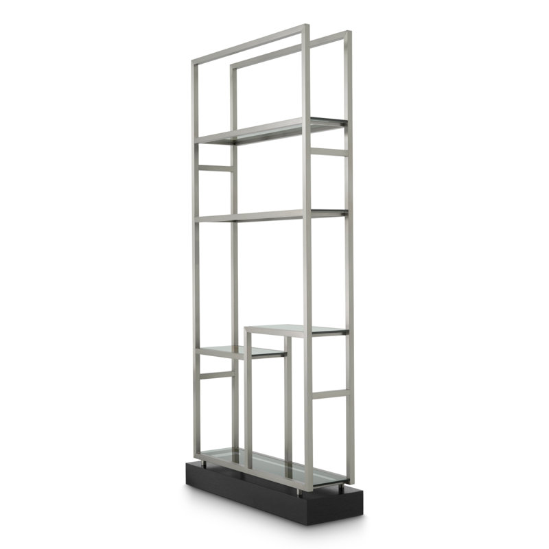 Corrado II Bookcase, Black/Brushed Steel/Smoke