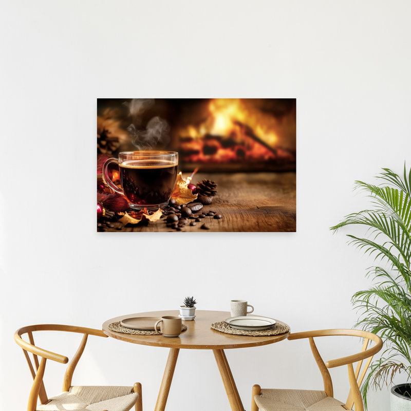 Cozy Coffee Fireplace Rustic Abstract Contemporary Autumn Winter, impression d'art mural, H 24 po x l 36 po