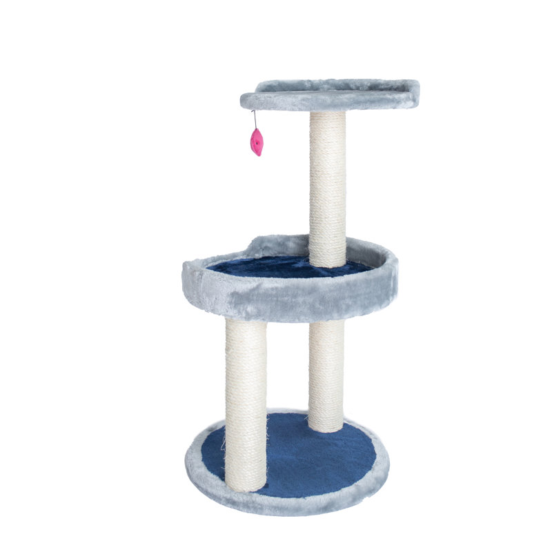 Gray Faux Fur and Sisal 3-Level Cat Tree