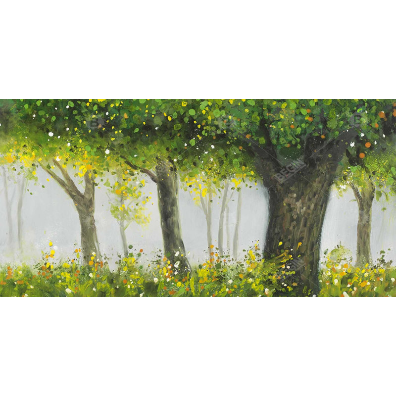 Forêt par été - Arbres décoratifs sur toile encadrés bruns