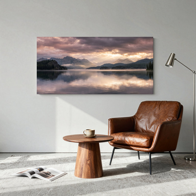 Ensemble de 1 tableau sur toile représentant un lac de montagne, 32“W x 16”H, Toile tendue