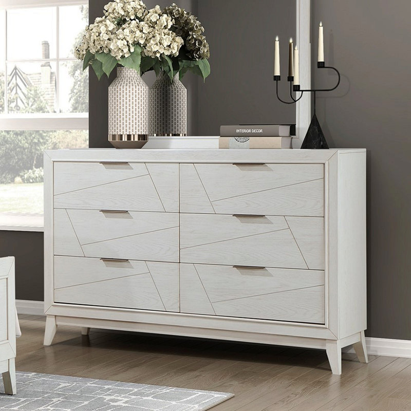 Commode 1 pièce à finition blanche antique avec tiroirs de rangement