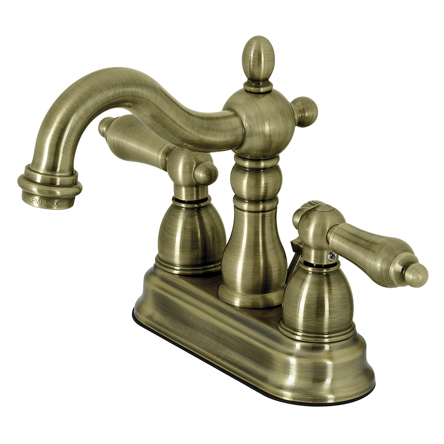 Kingston Brass Heritage Two-Handle 3-Hole Deck Mount 4" Centerset Bathroom Faucet with Plastic Pop-Up, Vintage Brass